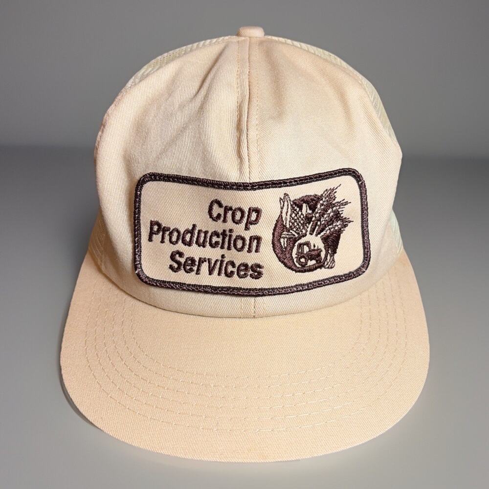 VINTAGE--Crop Production Services, Tan, Hat Cap snapback trucker Rare